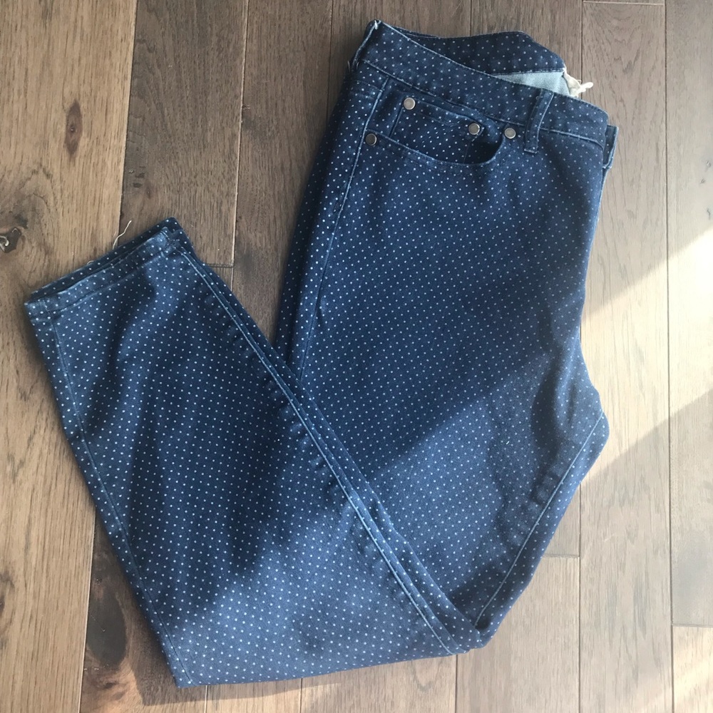 Size 12 blue jeans with white polka dots